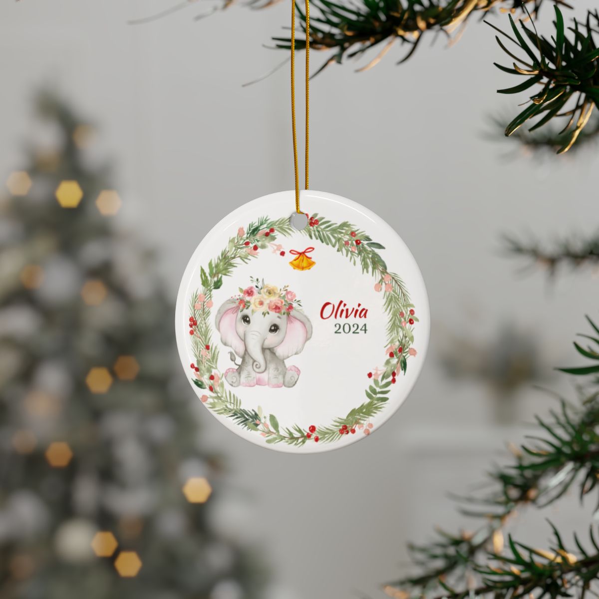 Baby Elephant First Christmas Personalised Ceramic Ornament