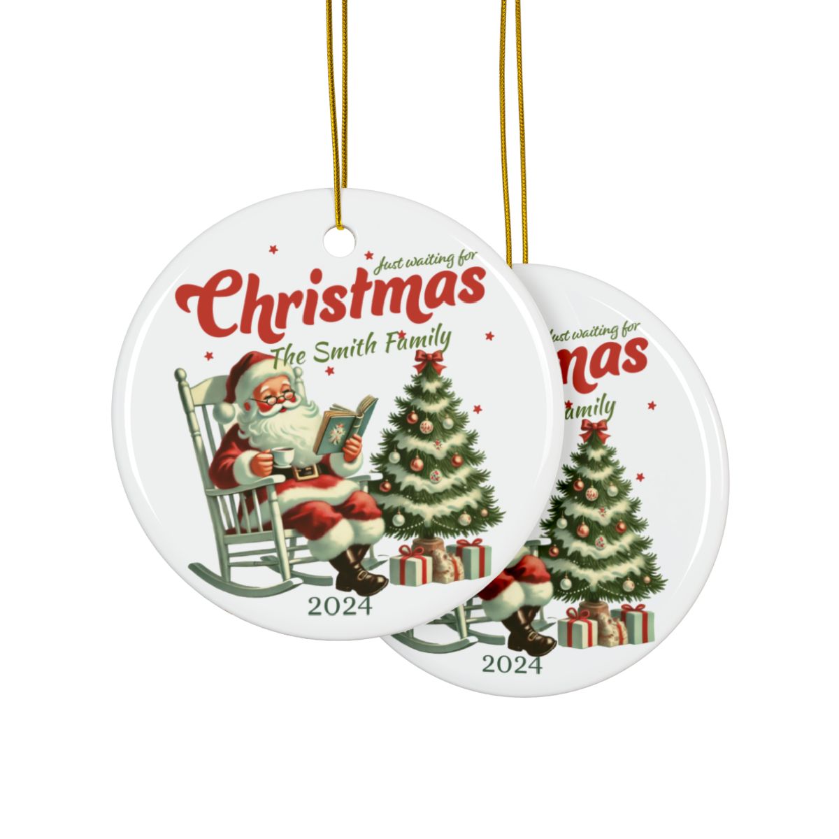 Personalized Ceramic Ornament, Christmas Tree Decoration, Custom Holiday Gift, Santa Design, Family Keepsake, Gift for Loved Ones