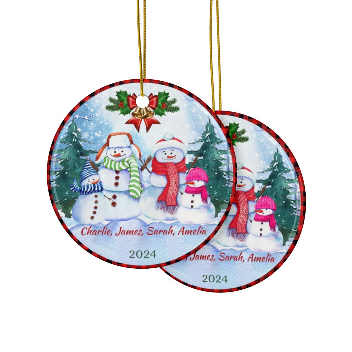 Snowmen Christmas Faimly Personalised Ceramic Ornaments