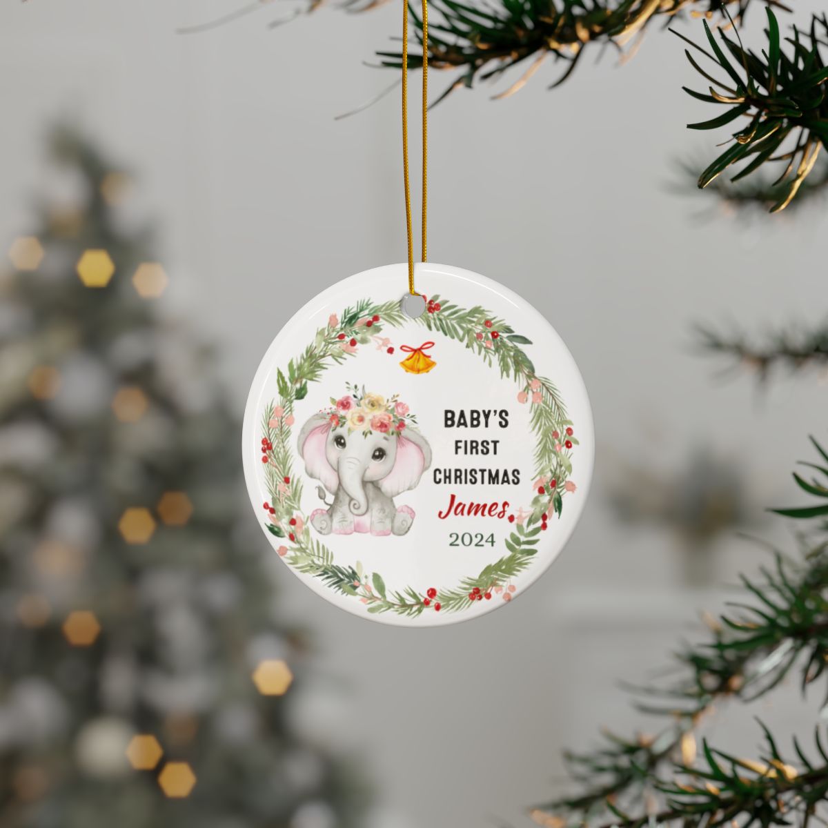 Baby Elephant First Christmas Personalised Ceramic Ornament