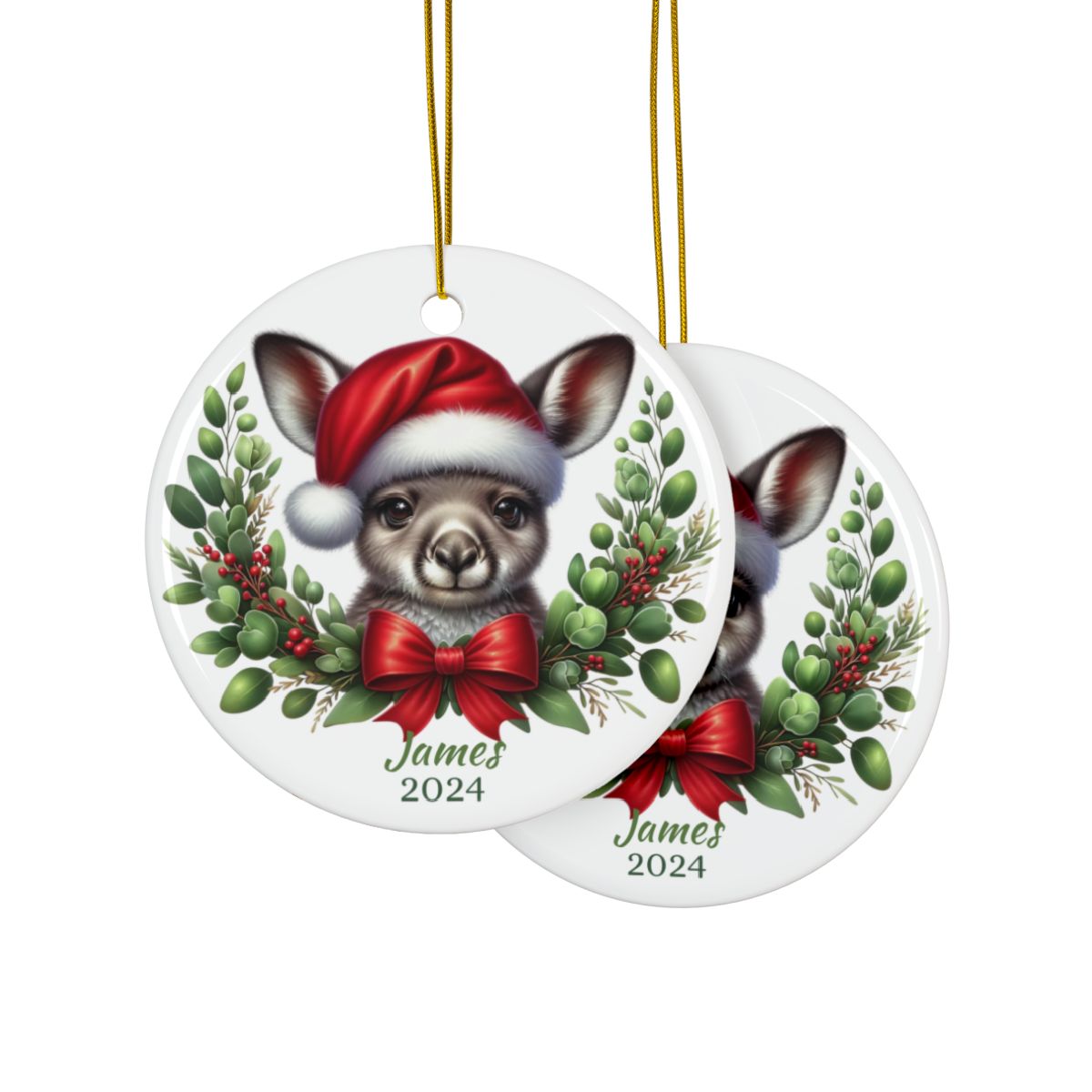 Kangaroo Personalised Ceramic Christmas Ornaments