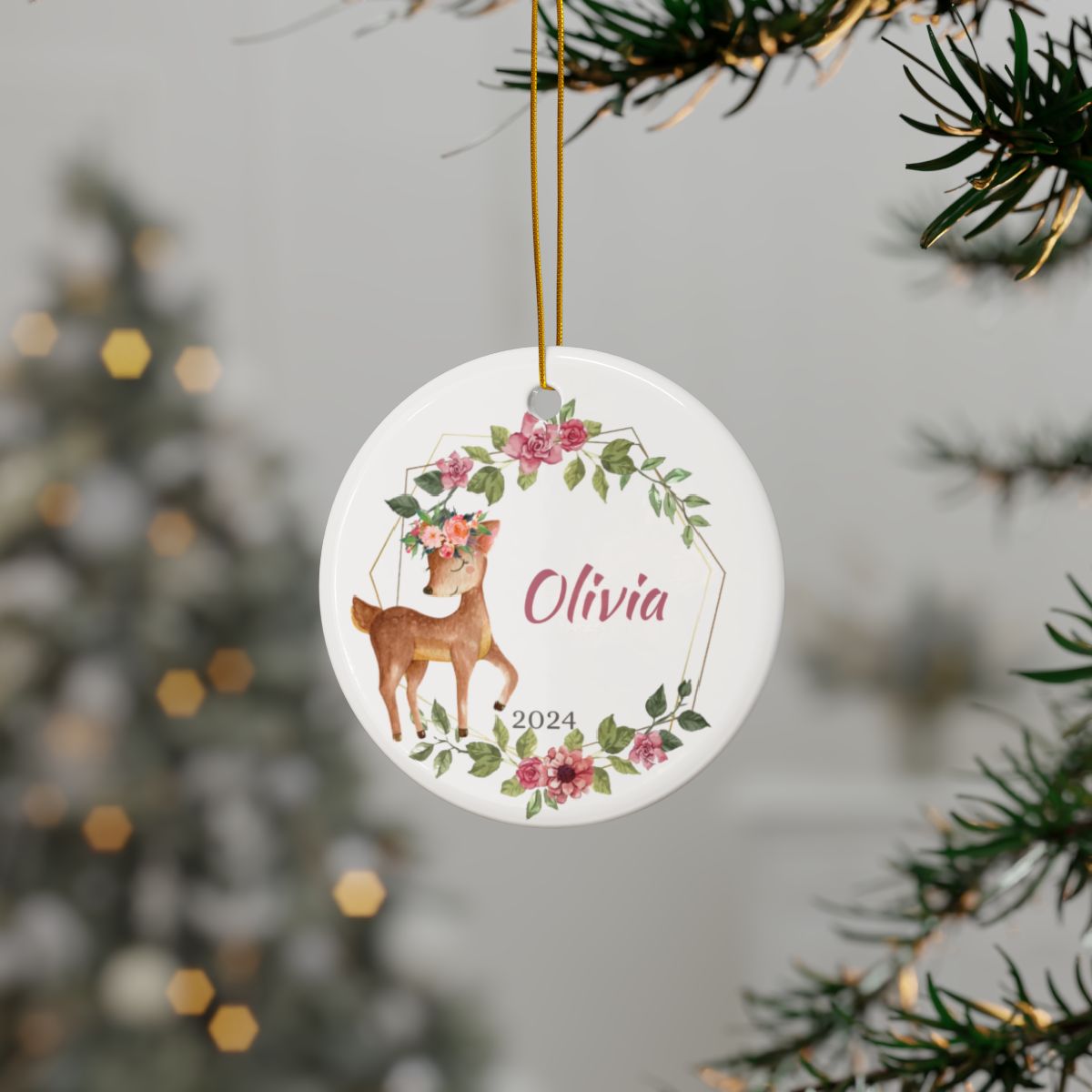 Cute Deer Personalised First Christmas Ceramic Ornament