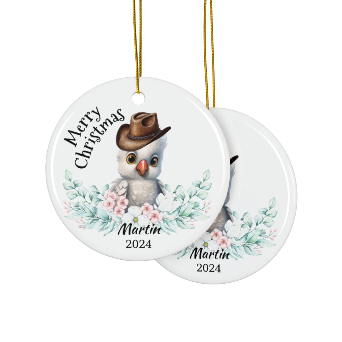 Australian Animals Ornament, Cowboy Themed Holiday Décor, Personalized Christmas Gift, Two-Side Ceramic Ornament