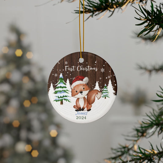 Winter Fox Personalised Christmas Ceramic Ornament