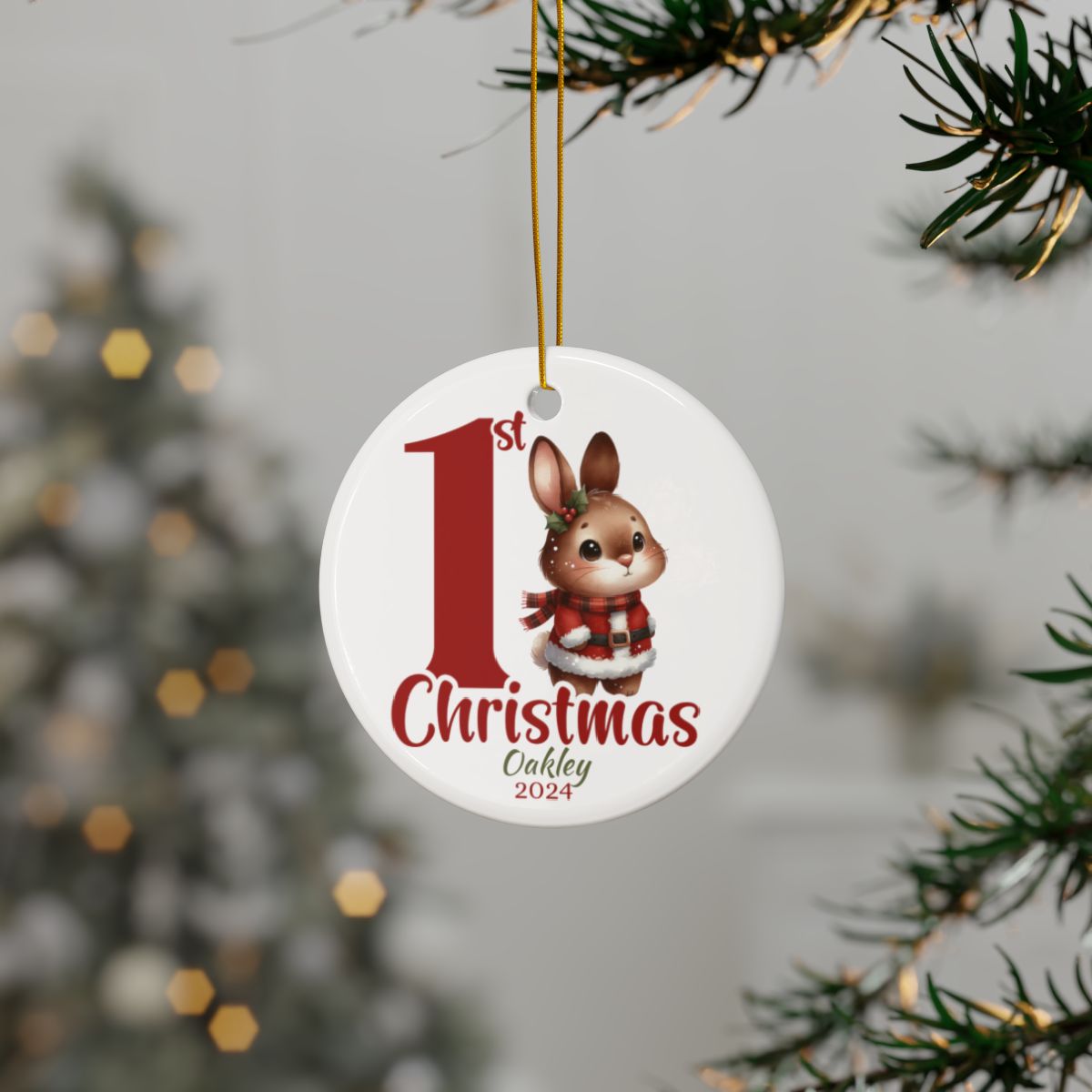 Bunny 1st Christmas Personalised Ceramic Ornaments