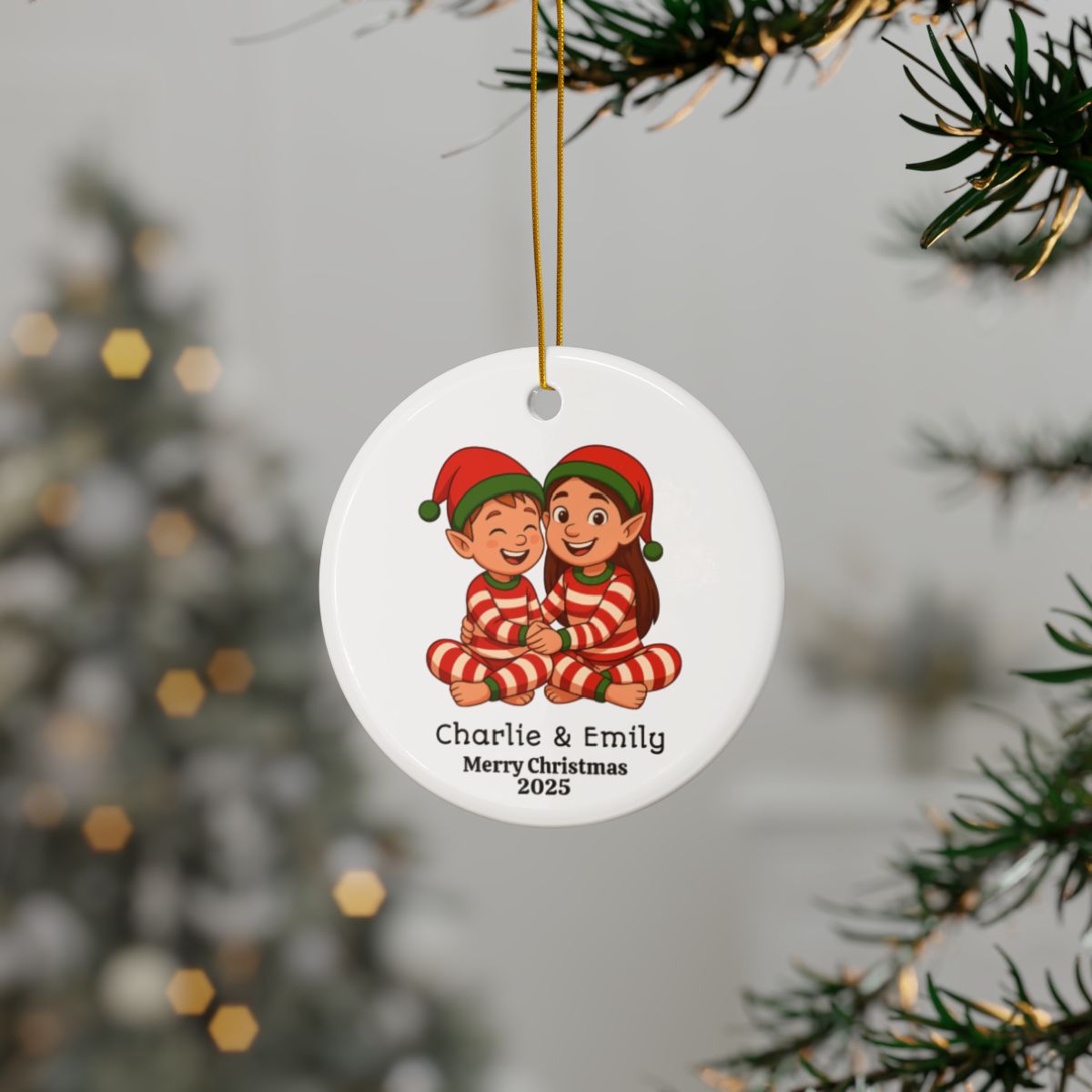 Customizable Elf Ornaments - Holiday Decor, Personalized Ceramic Ornament, Upload your own picture.
