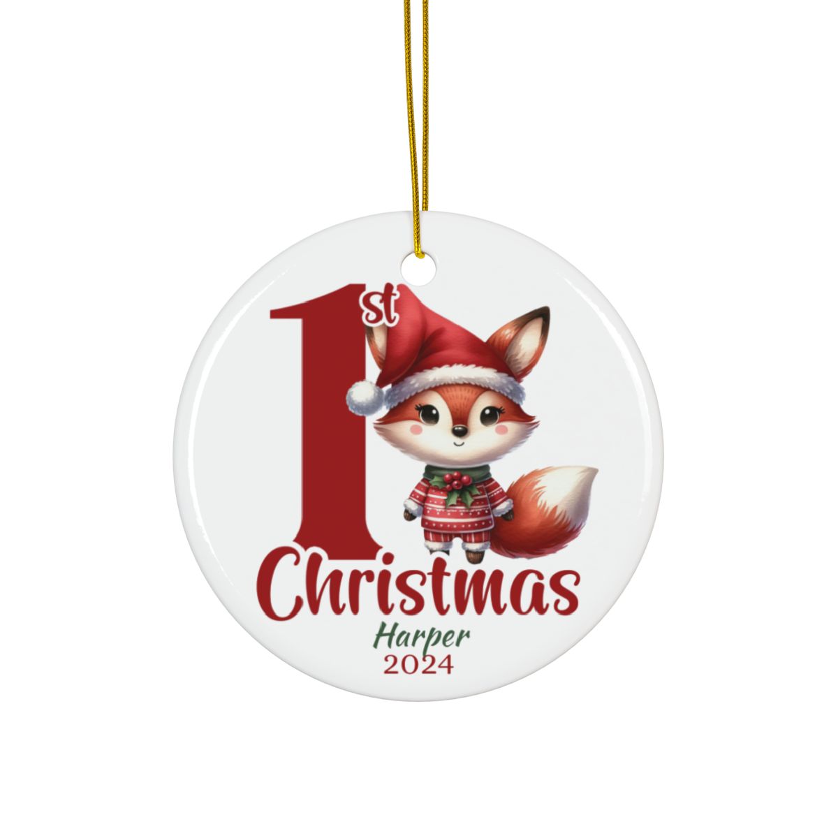 First Christmas Ornament, Personalized Baby Ornament, Holiday Fox Decor, Custom Ceramic Keepsake, New Baby Christmas Gift