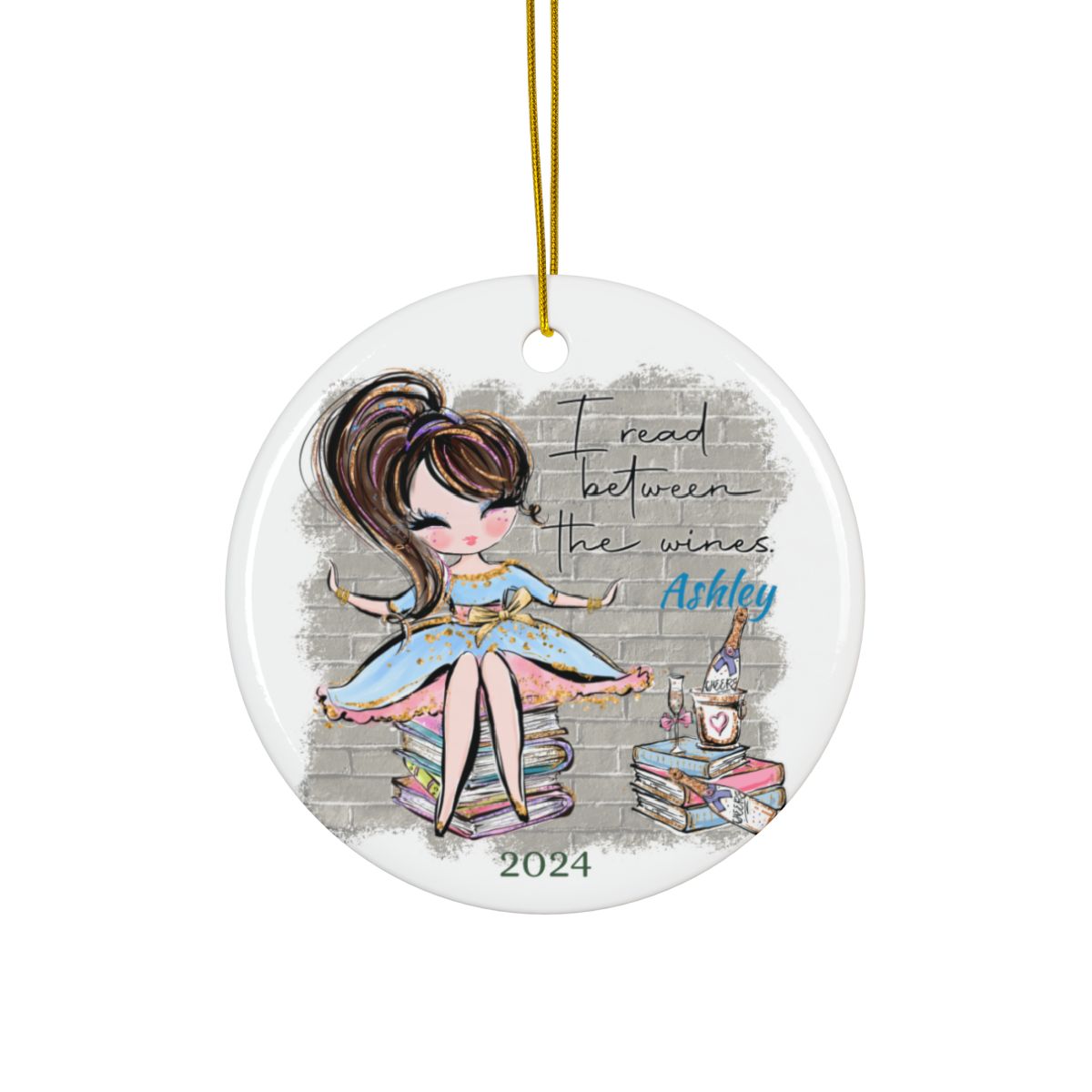 I read between the wines Personalised Ceramic Ornament