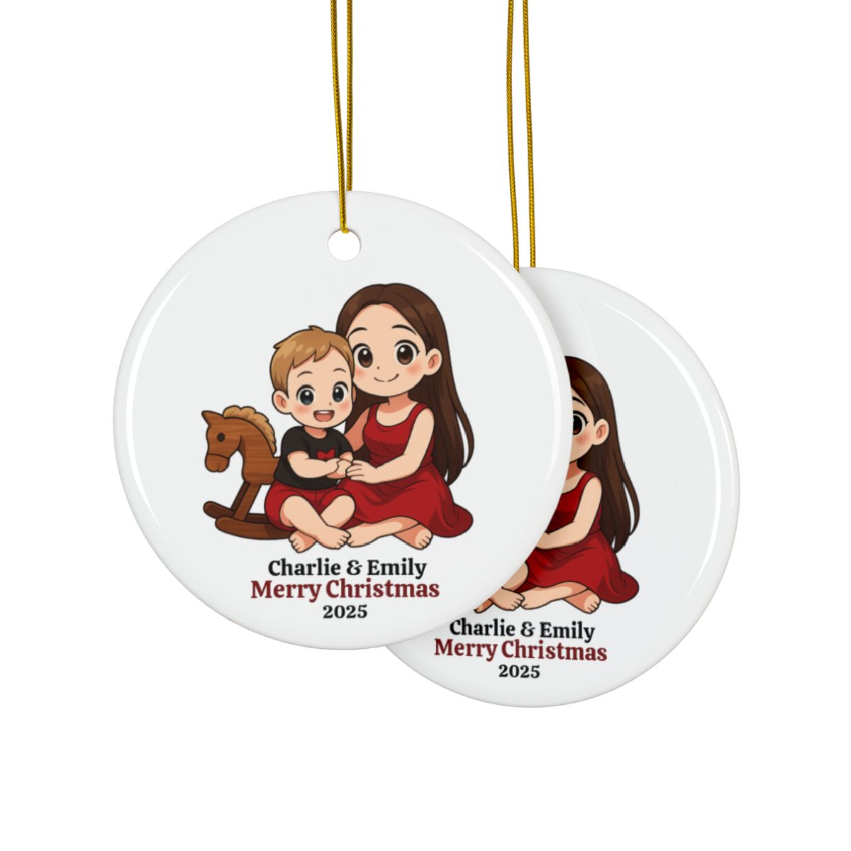Custom Ceramic Ornaments, Personalized Family Keepsake, Holiday Tree Decoration, Christmas Gift, Cute Illustration Art