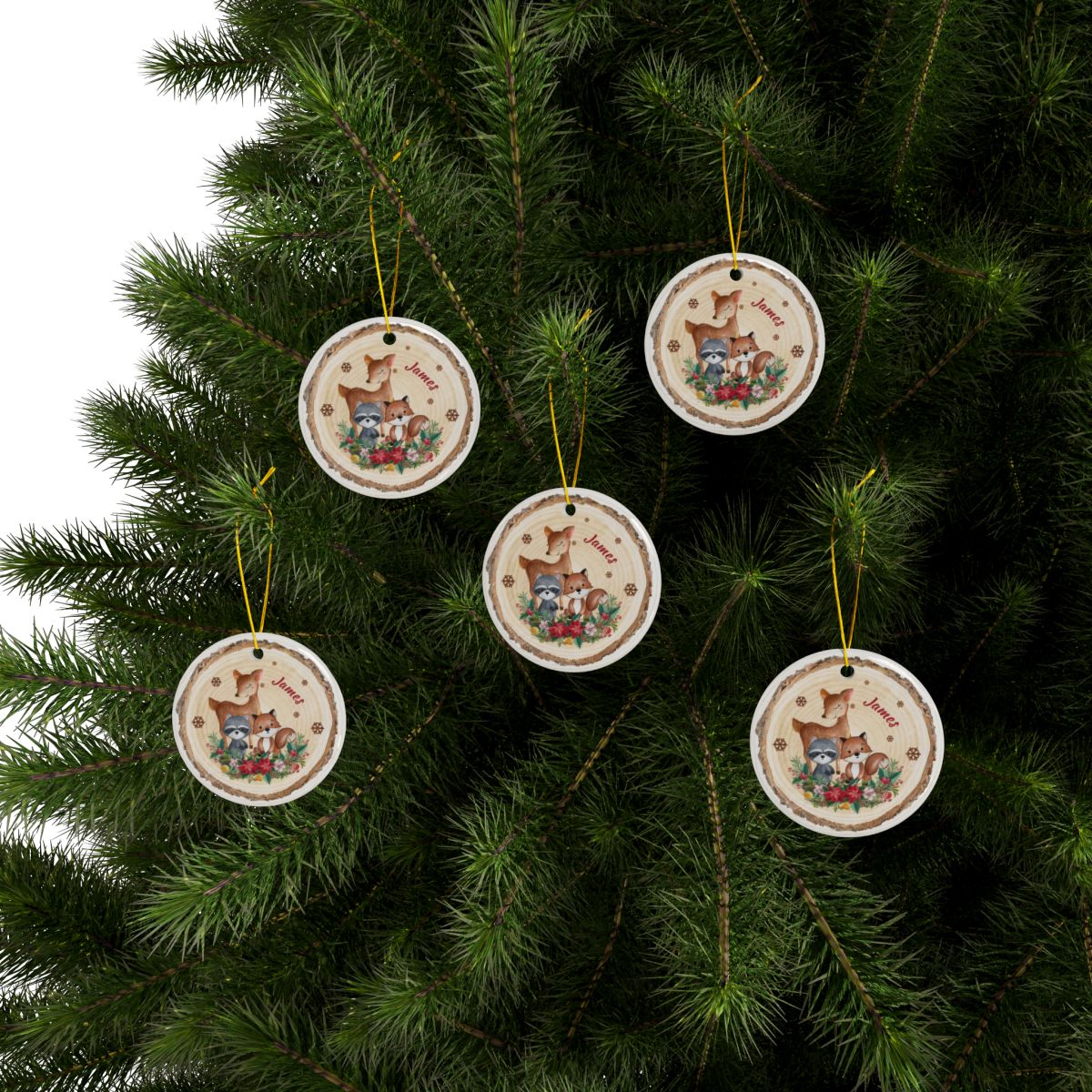 Personalized Woodland Animal Ornaments, Custom Ceramic Decoration, Holiday Gift