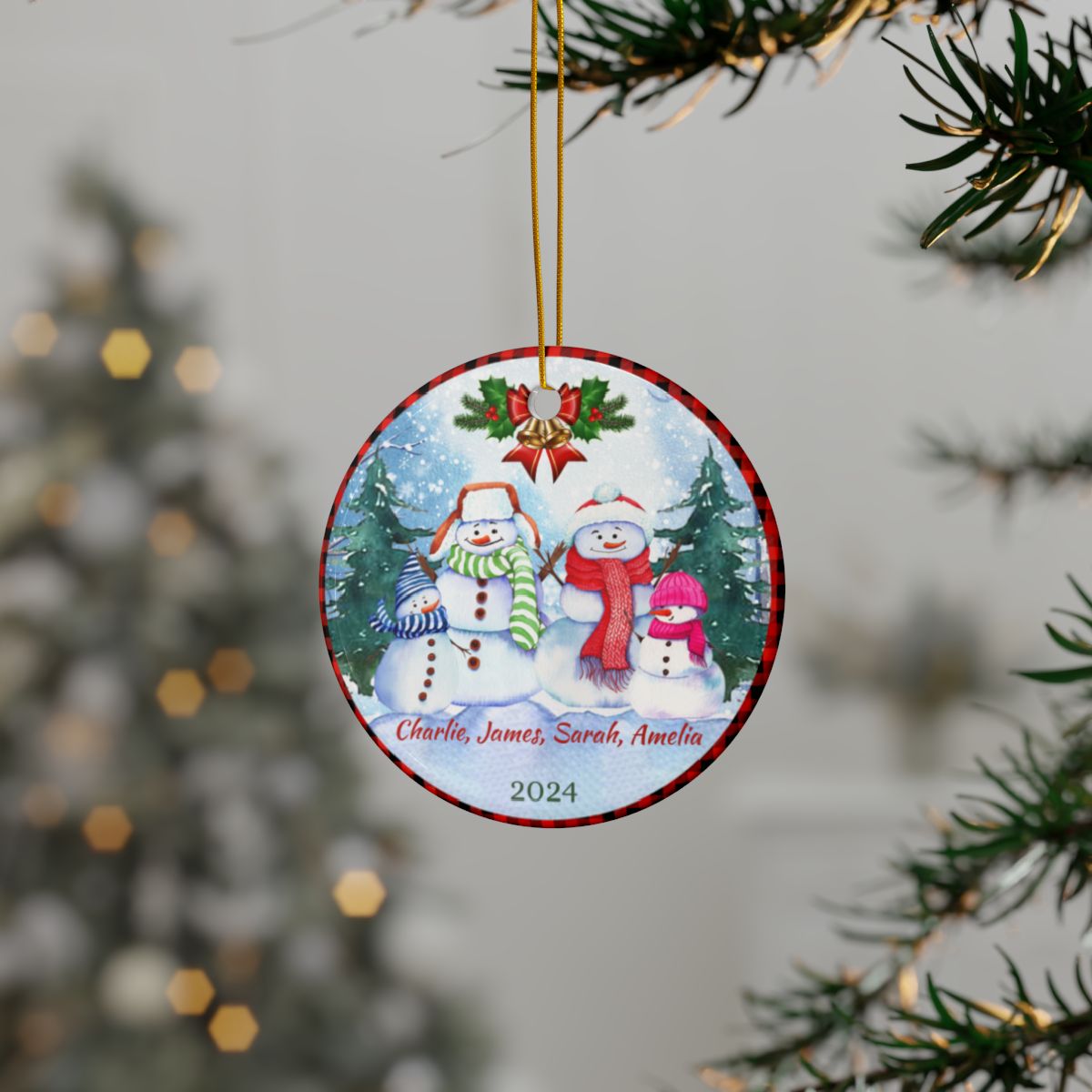 Snowmen Christmas Faimly Personalised Ceramic Ornaments