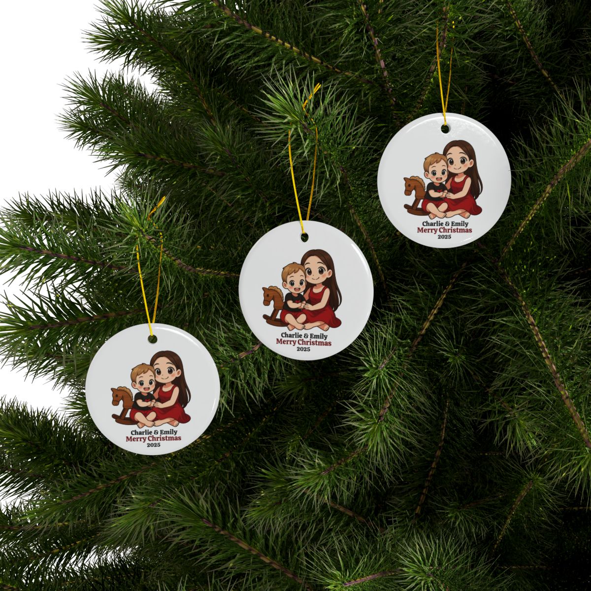 Custom Ceramic Ornaments, Personalized Family Keepsake, Holiday Tree Decoration, Christmas Gift, Cute Illustration Art