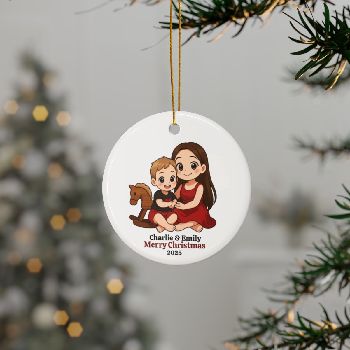 Custom Ceramic Ornaments, Personalized Family Keepsake, Holiday Tree Decoration, Christmas Gift, Cute Illustration Art