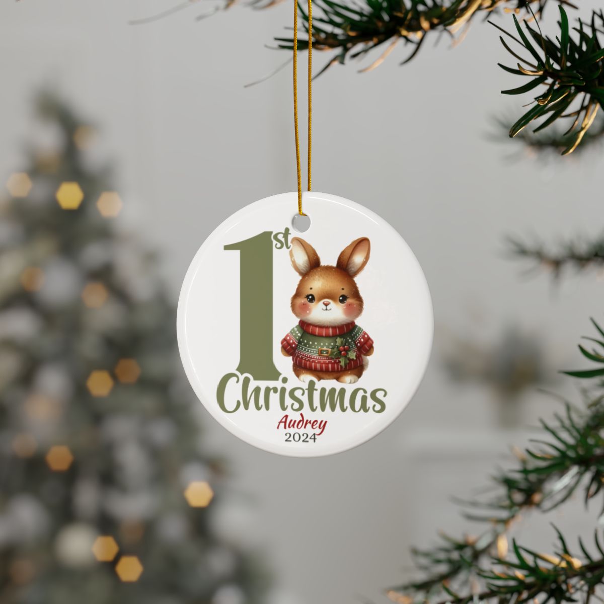 Bunny 1st Christmas Personalised Ceramic Ornaments