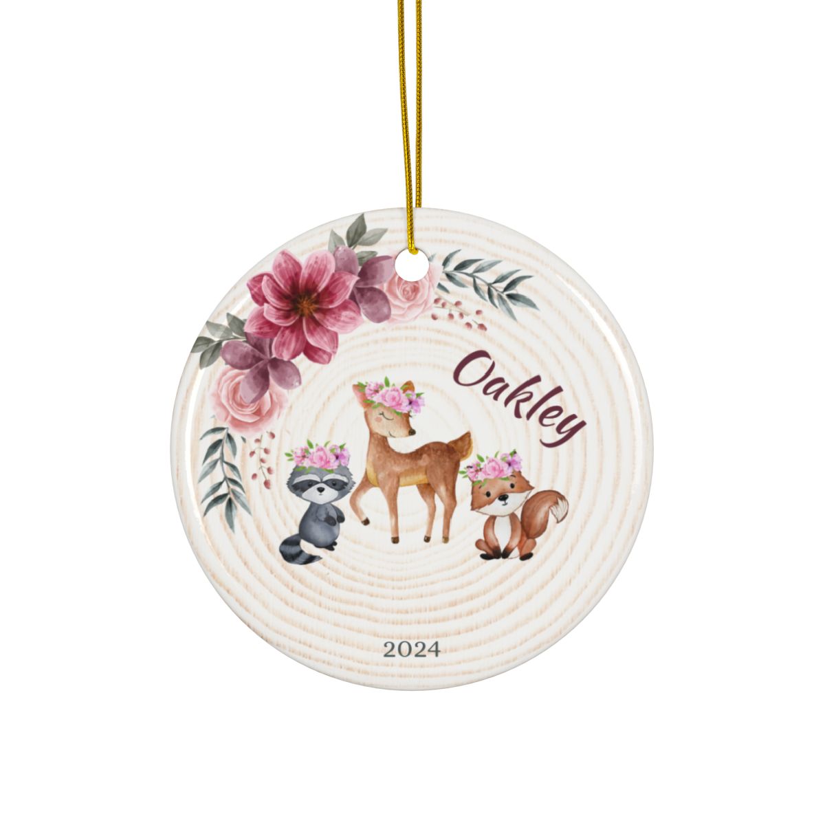 Woodland Animal Ornament, Personalized Baby First Christmas Ornament, Ceramic Keepsake Gift