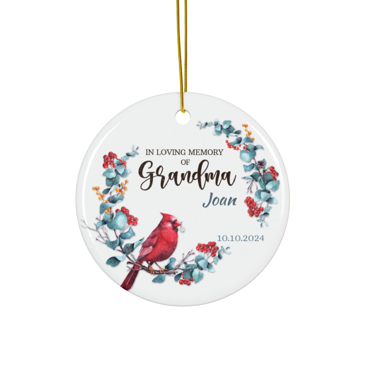 Personalized Memorial Ornament, Custom Ceramic Keepsake, In Loving Memory Gift, Grandma Memorial Decoration, Holiday Remembrance