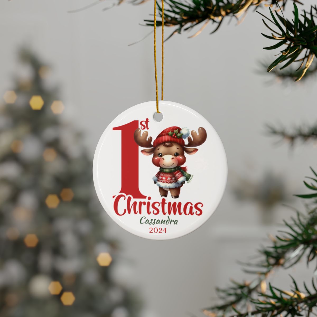 Moose 1st Christmas Personalised Ceramic Ornament