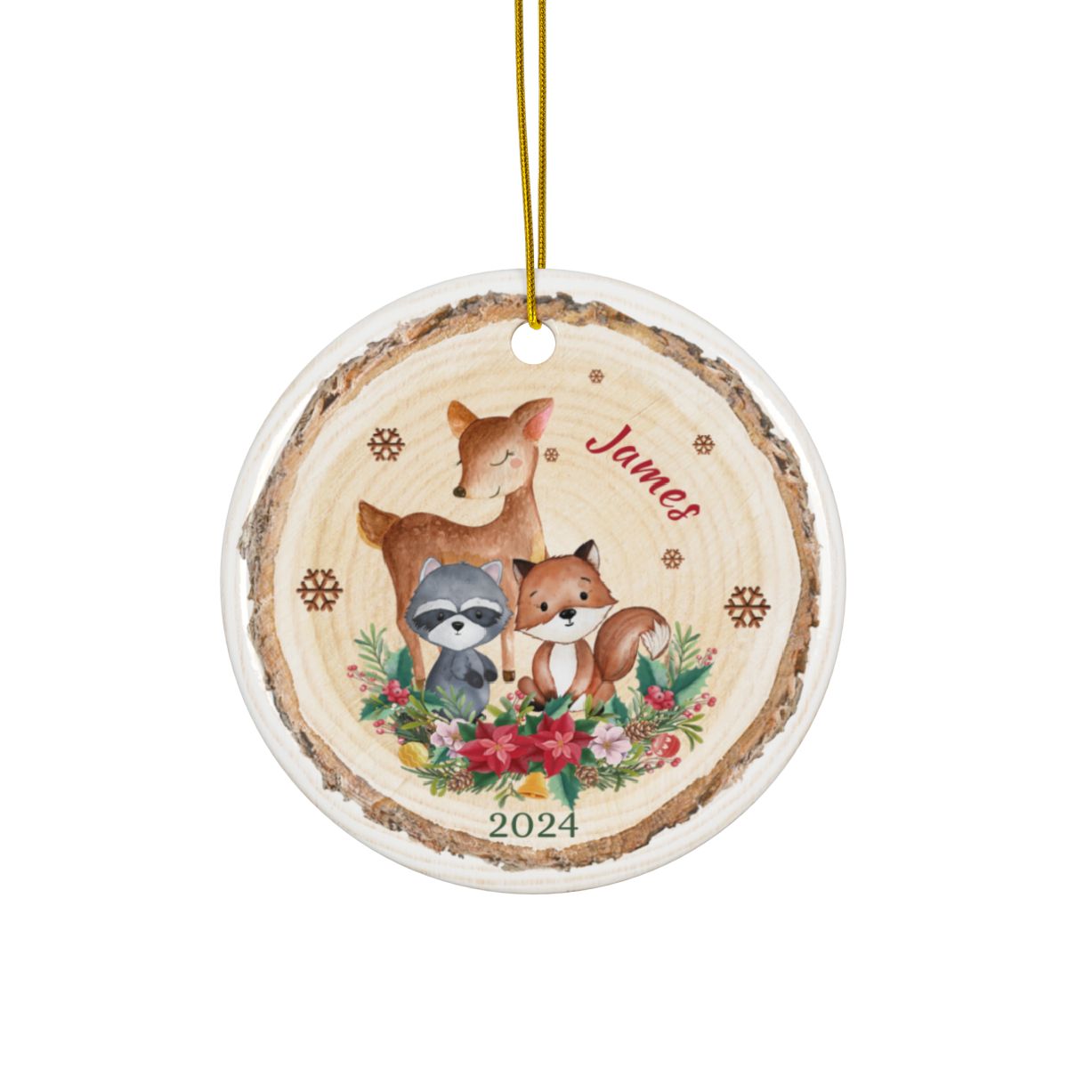 Personalized Woodland Animal Ornaments, Custom Ceramic Decoration, Holiday Gift