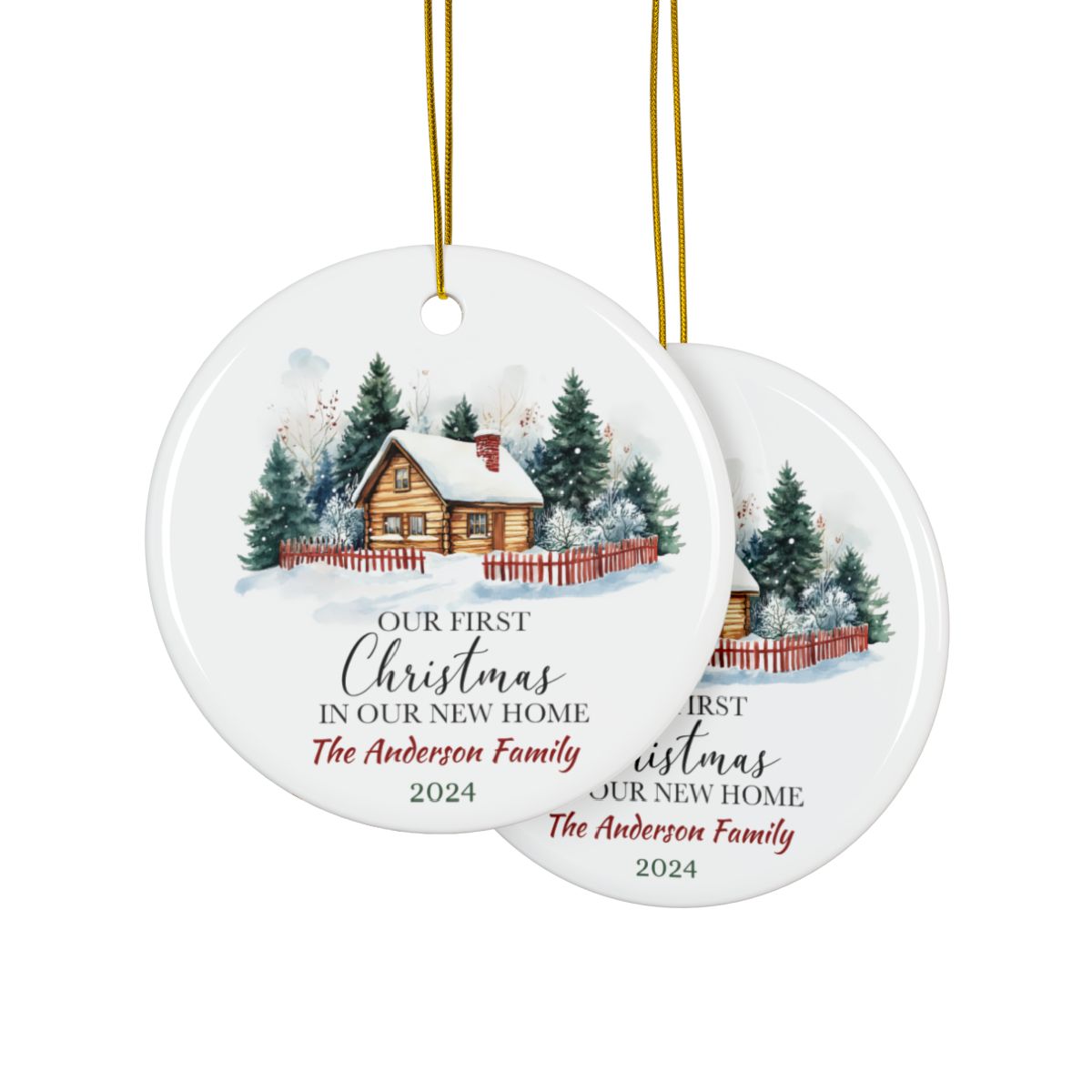 Personalized Christmas Ornament, New Home Gift, Ceramic Holiday Decoration, Custom Family Keepsake, First Christmas Gift