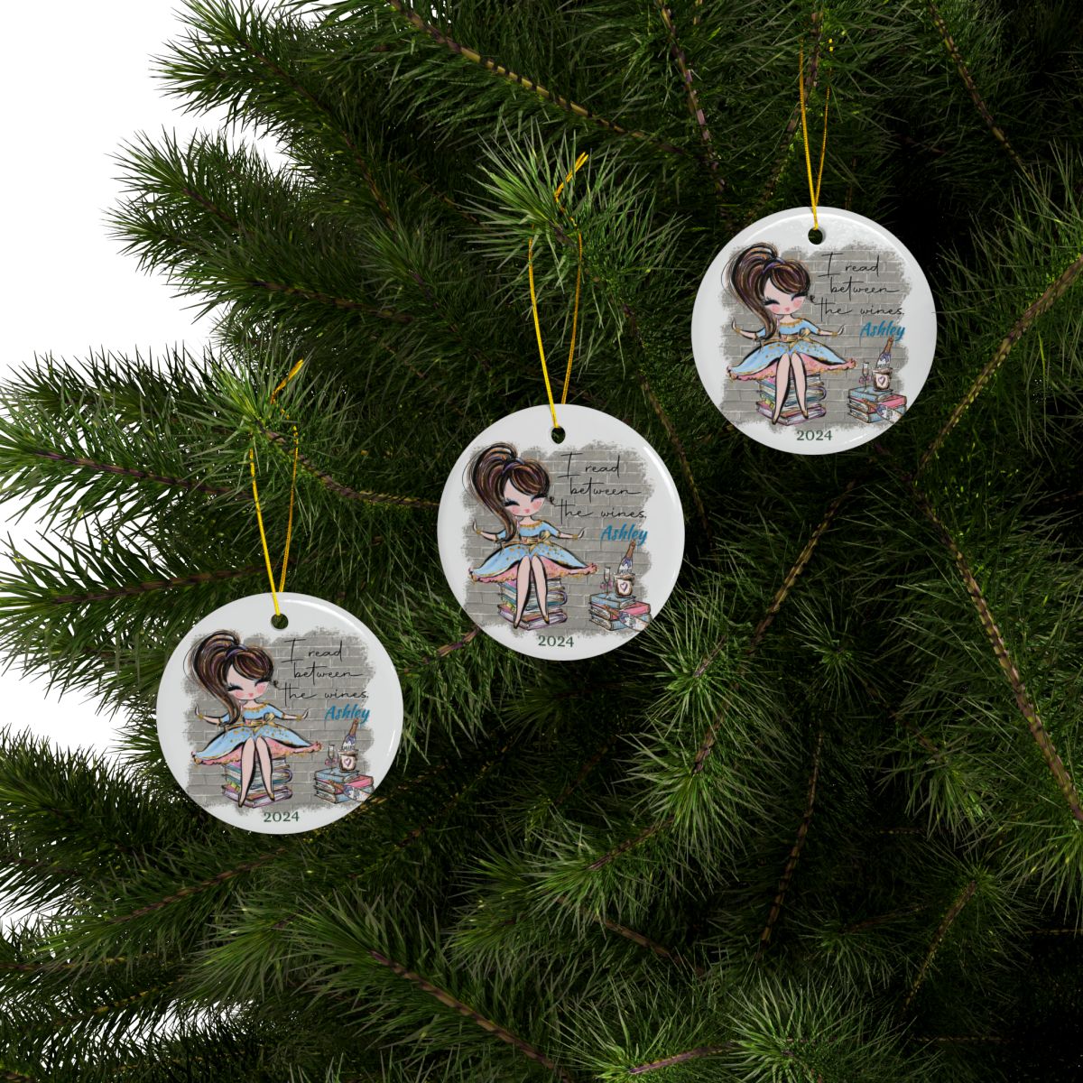 I read between the wines Personalised Ceramic Ornament