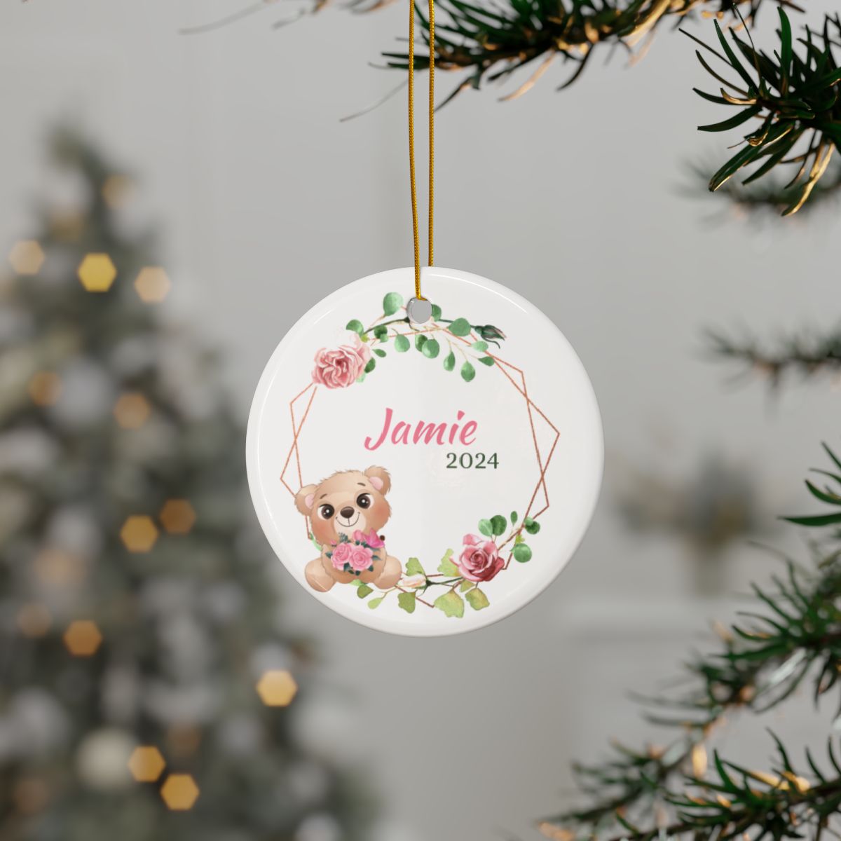 Bear Christmas First Christmas Personalised Ceramic Ornament