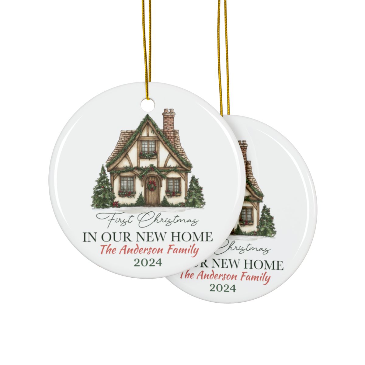 First Christmas New Home Ornament, Personalized Ceramic Ornament, Green Holiday Decor, New Home Gift, Christmas Tree Ornament, Family Keepsake