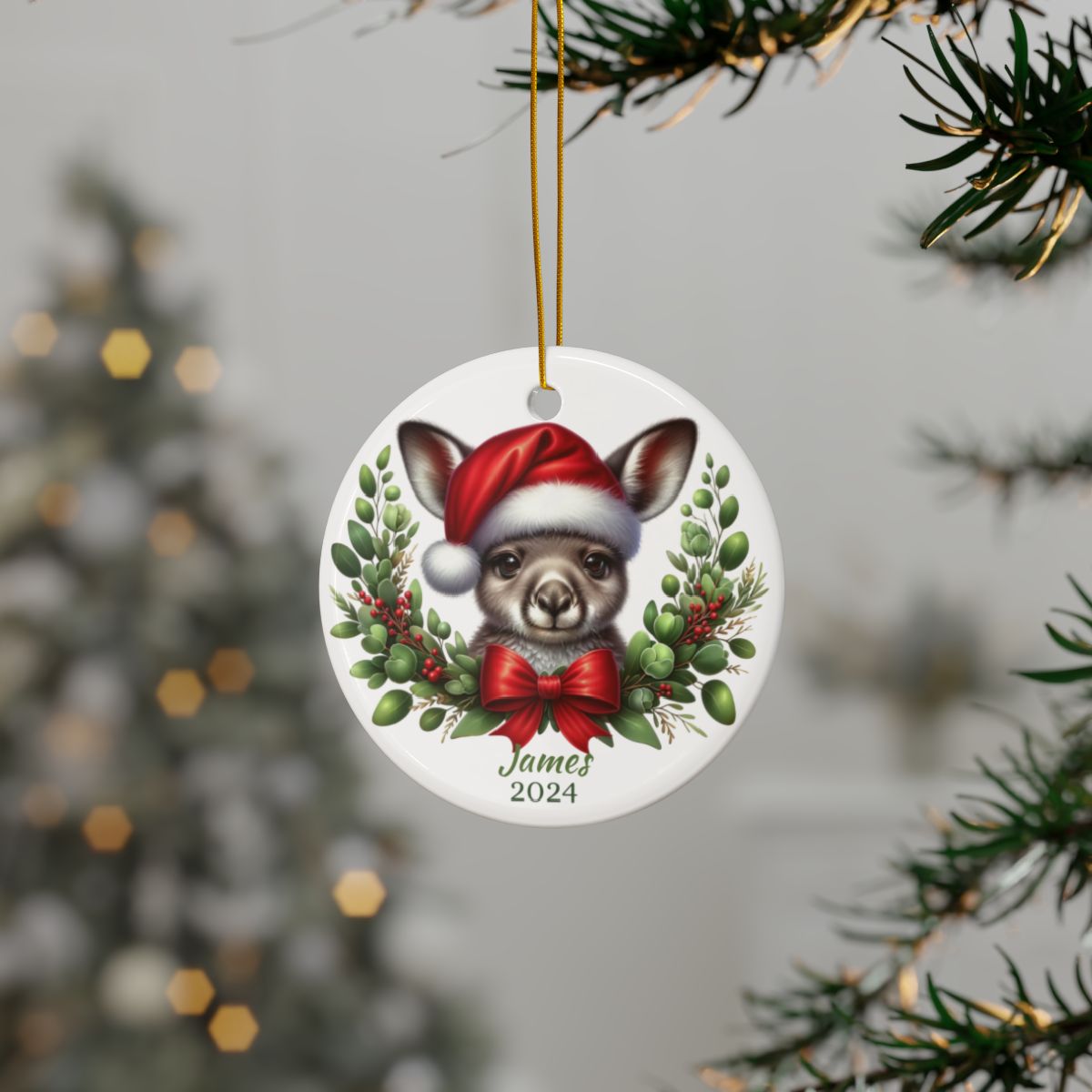 Kangaroo Personalised Ceramic Christmas Ornaments