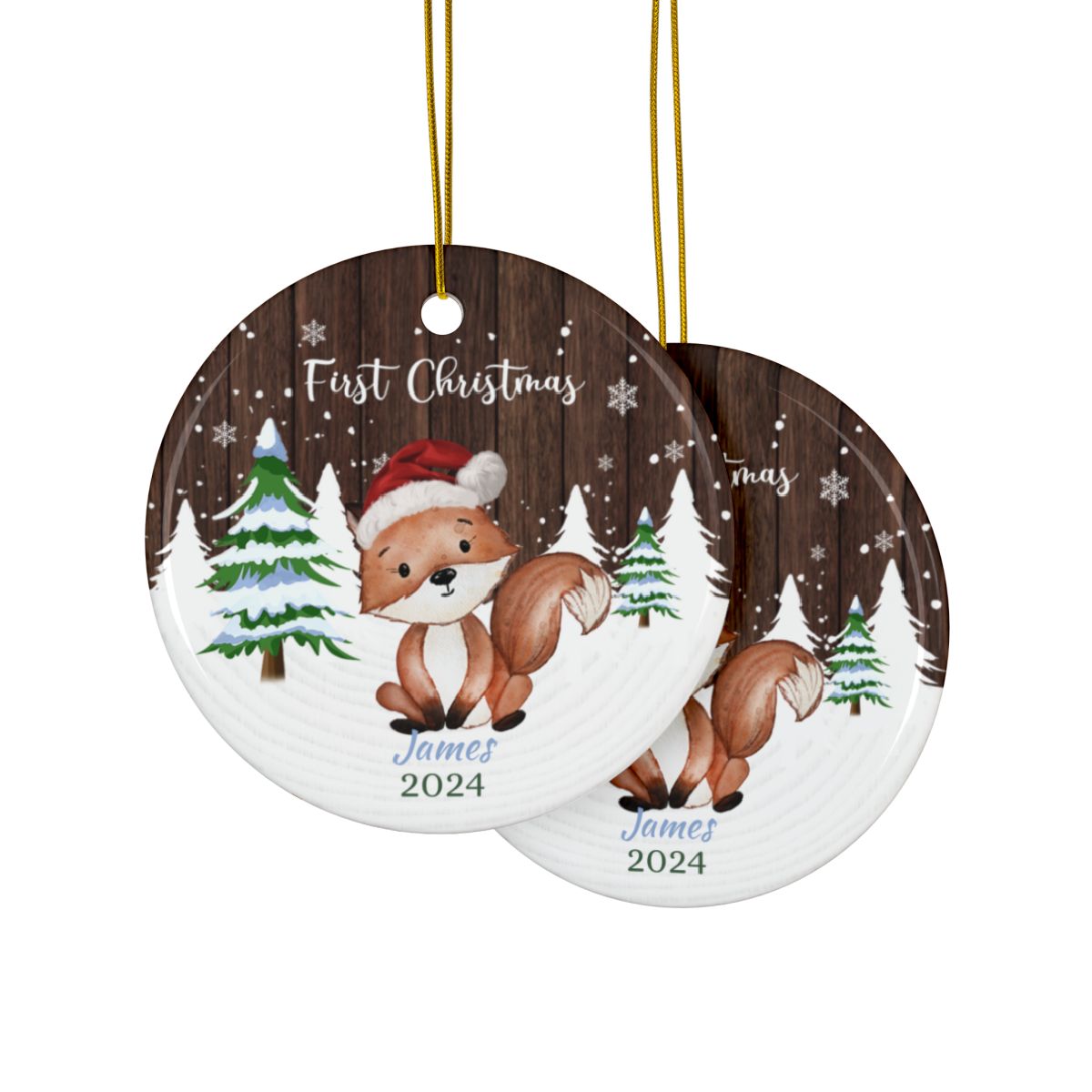 Winter Fox Personalised Christmas Ceramic Ornament