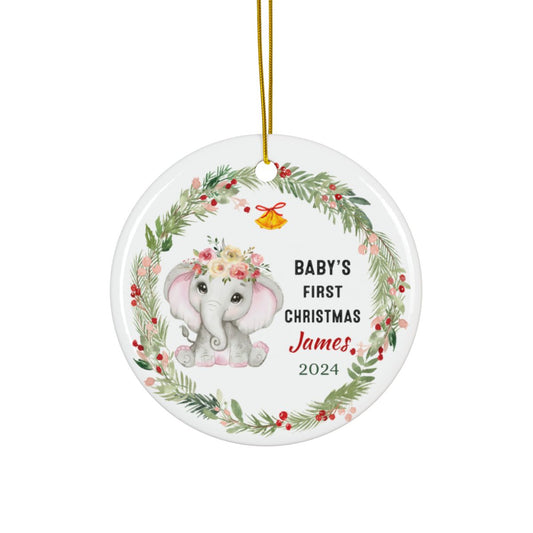 Baby Elephant First Christmas Personalised Ceramic Ornament