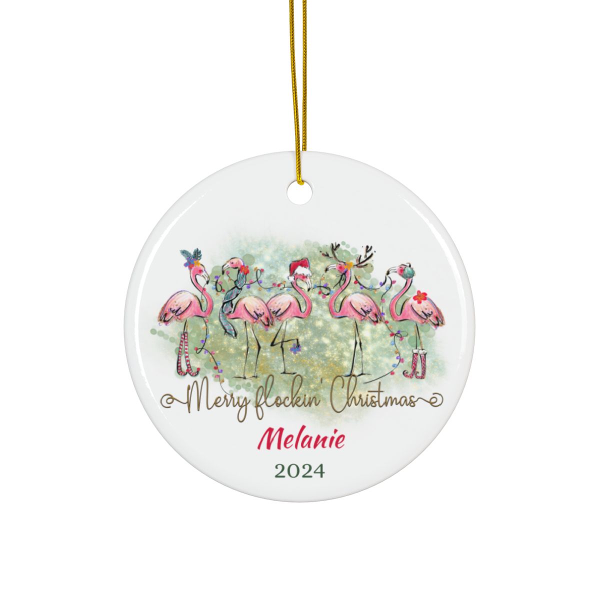 Flamingo Merry Flockin' Christmas Personalised Ceramic Ornaments