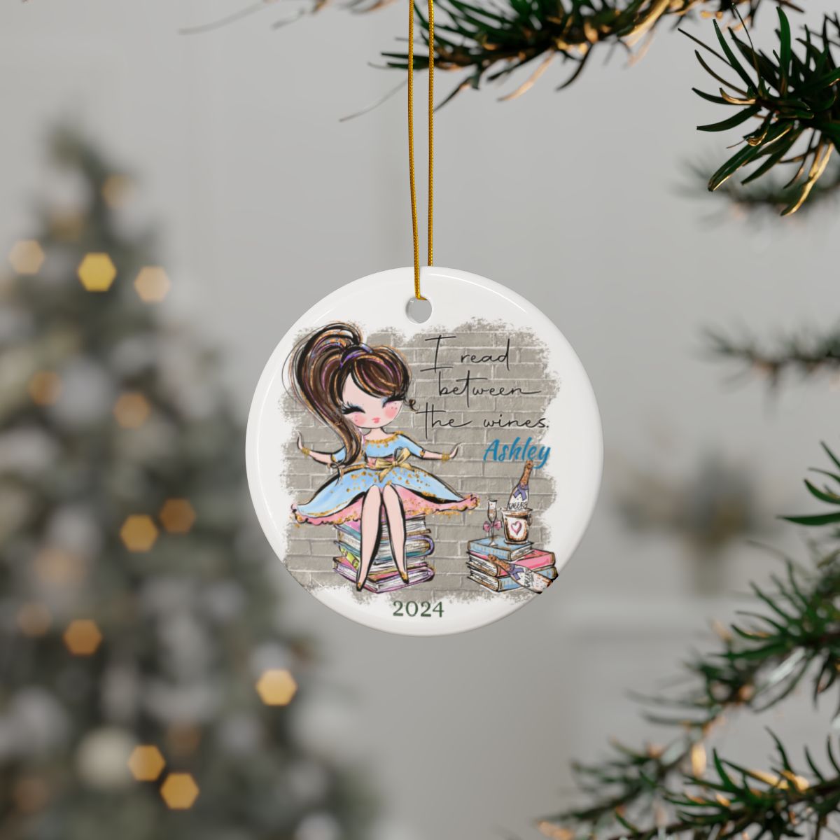 I read between the wines Personalised Ceramic Ornament