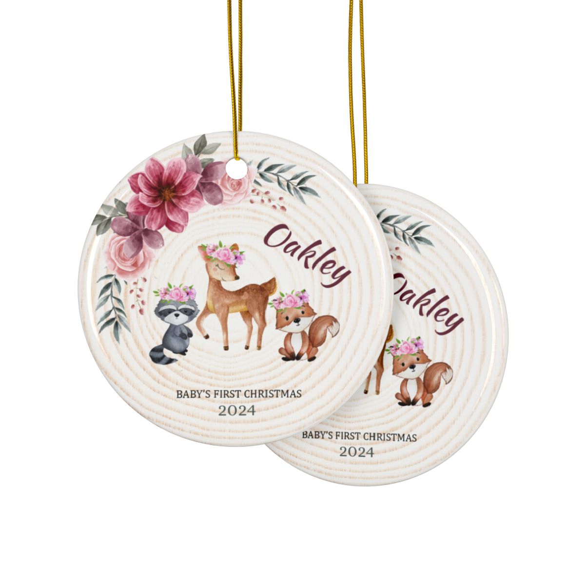 Woodland Animal Ornament, Personalized Baby First Christmas Ornament, Ceramic Keepsake Gift