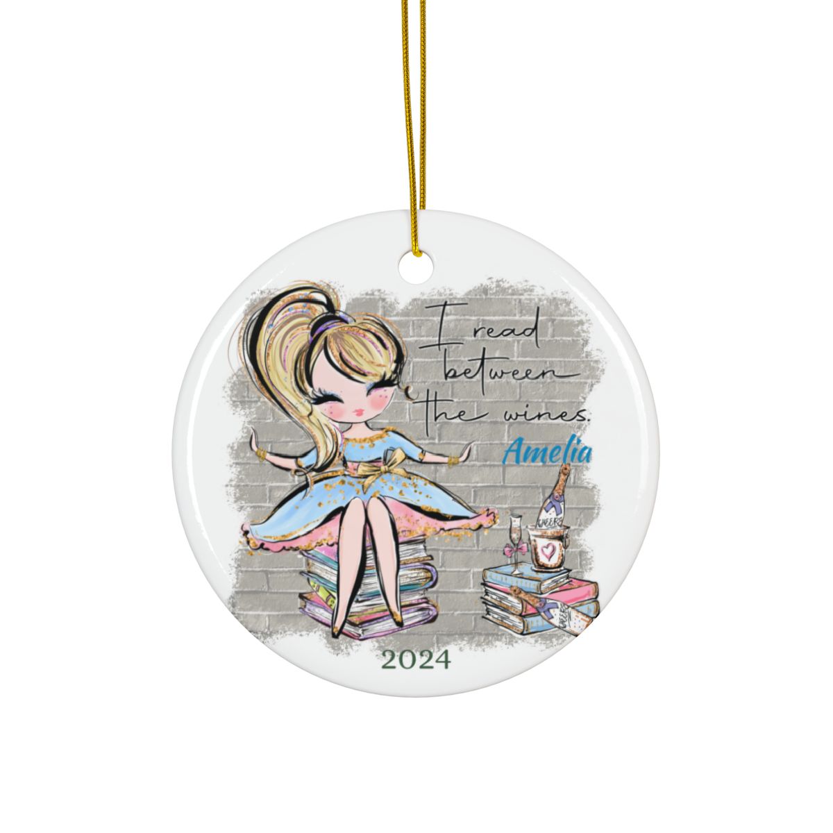 I read between the wines Personalised Ceramic Ornament