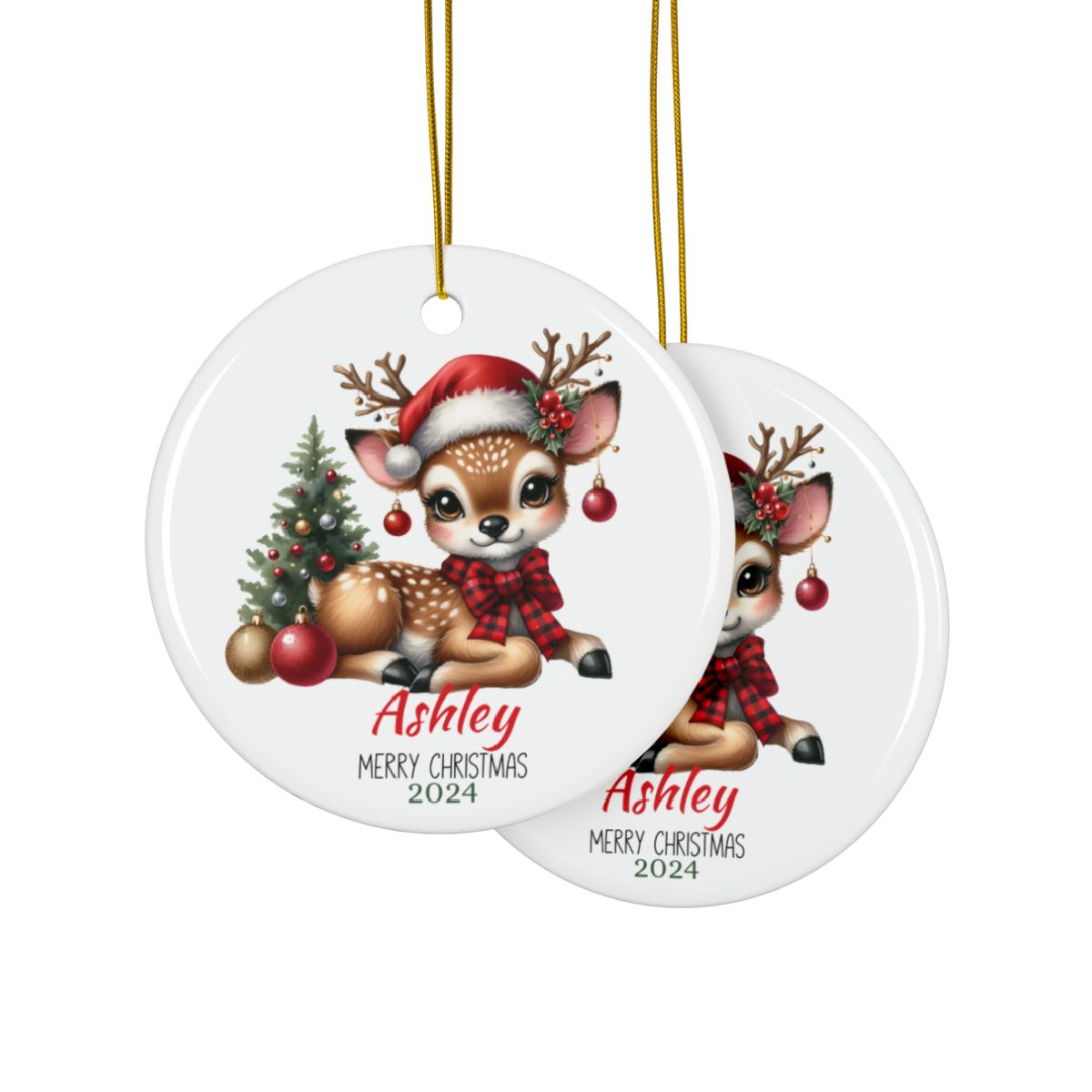 Cute Deer Personalised Ceramic Ornament