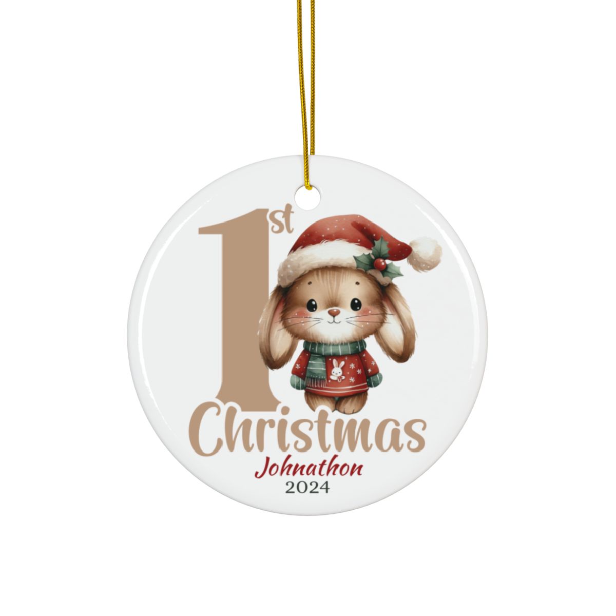 Bunny 1st Christmas Personalised Ceramic Ornaments