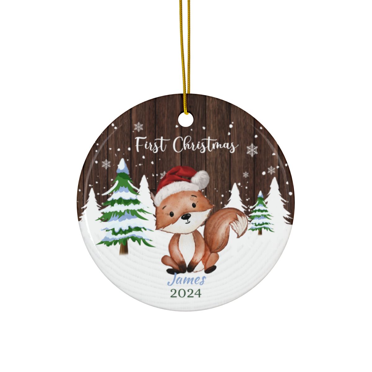 Winter Fox Personalised Christmas Ceramic Ornament