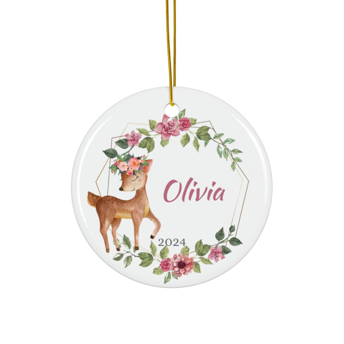 Cute Deer Personalised First Christmas Ceramic Ornament