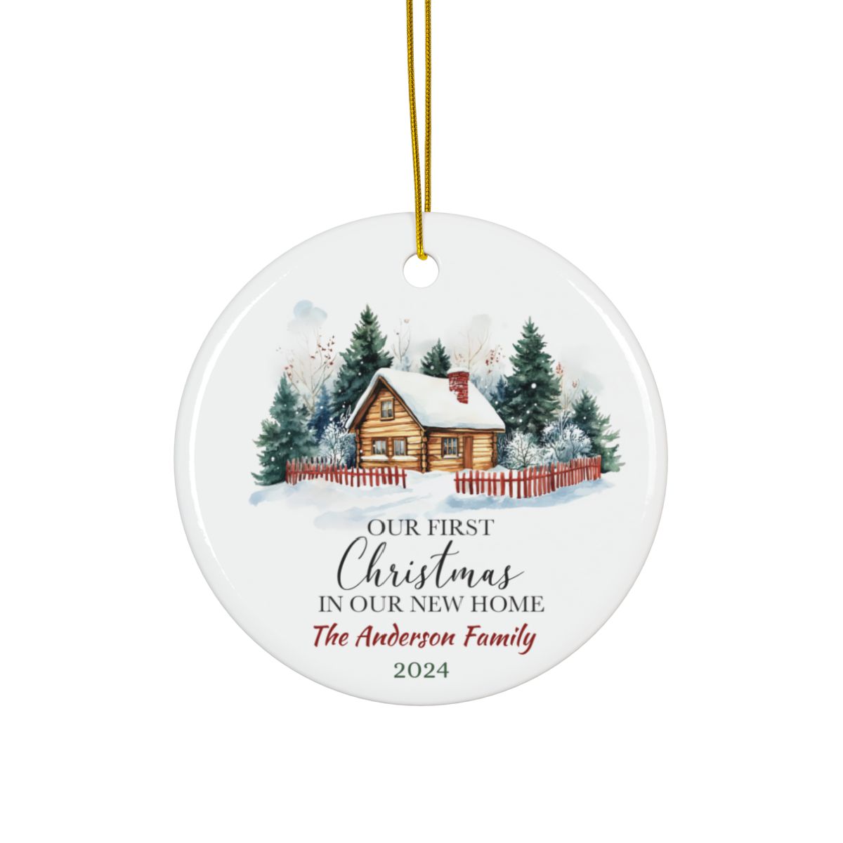 Personalized Christmas Ornament, New Home Gift, Ceramic Holiday Decoration, Custom Family Keepsake, First Christmas Gift