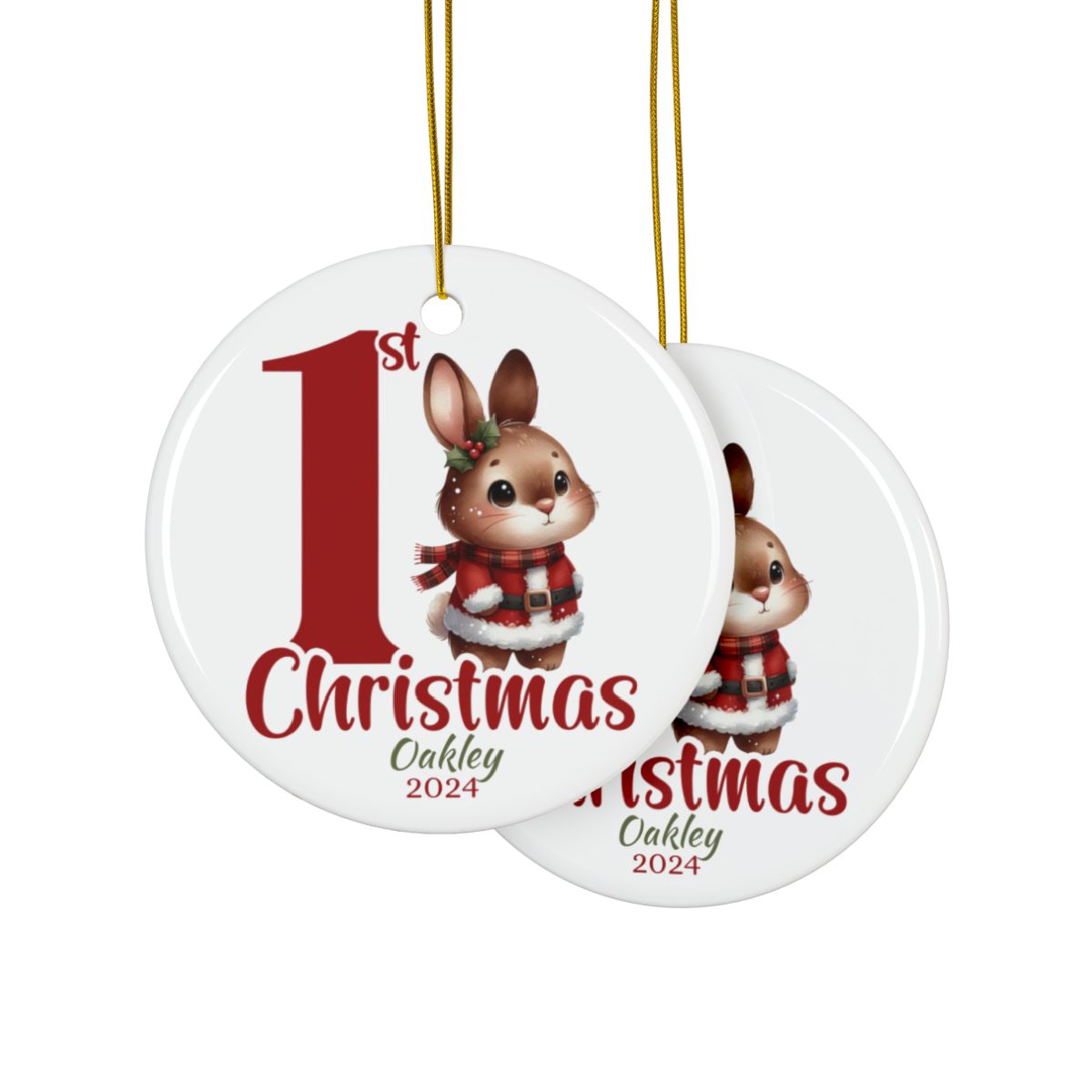 Bunny 1st Christmas Personalised Ceramic Ornaments