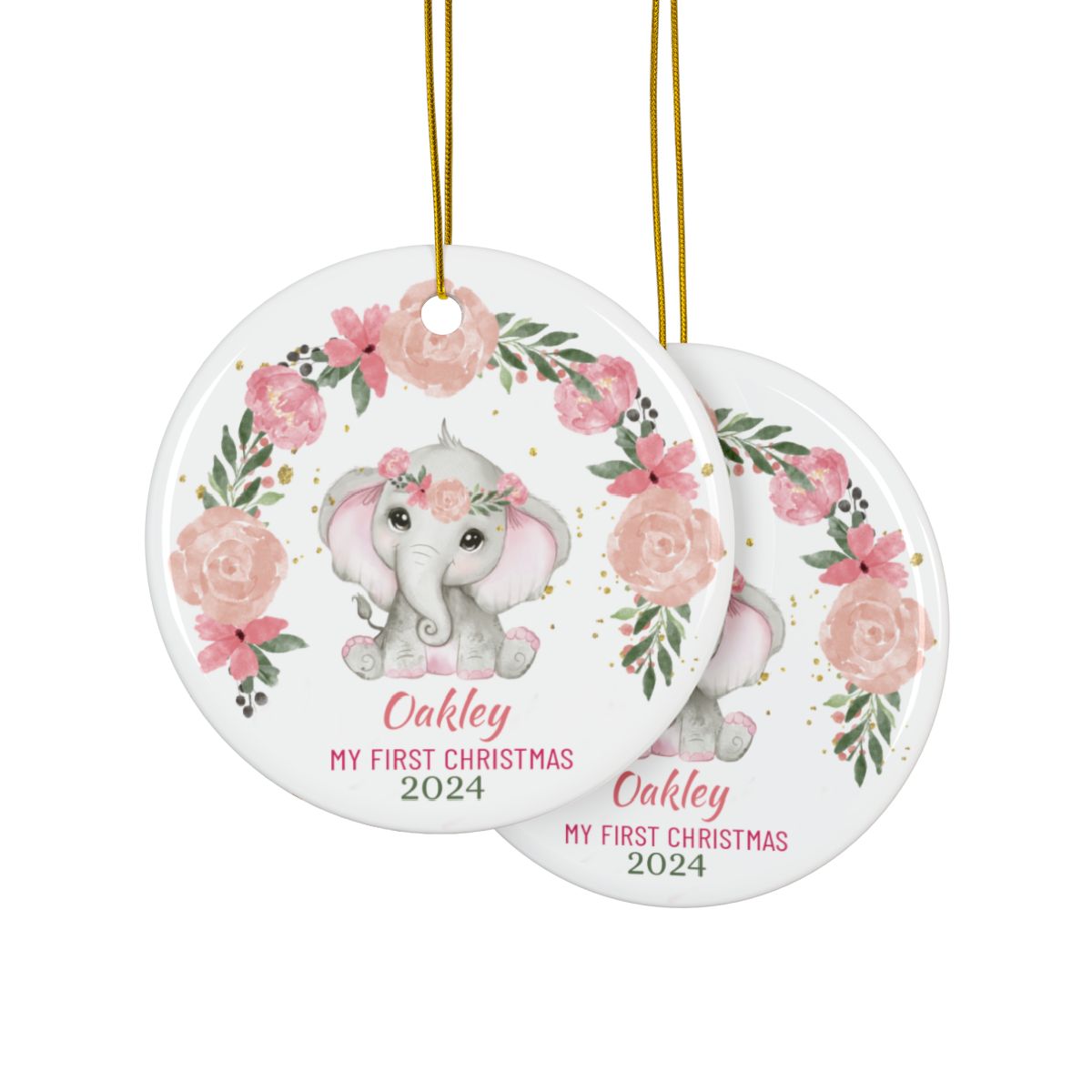 Elephant Personalised Ceramic Ornament First Christmas