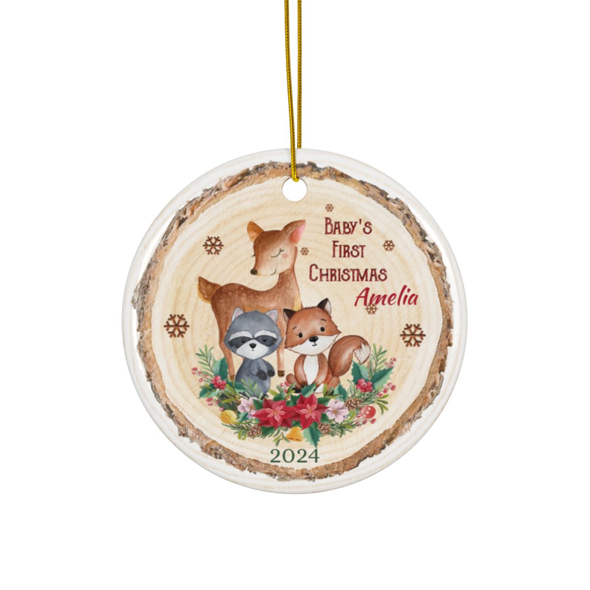 Personalized Woodland Animal Ornaments, Custom Ceramic Decoration, Holiday Gift