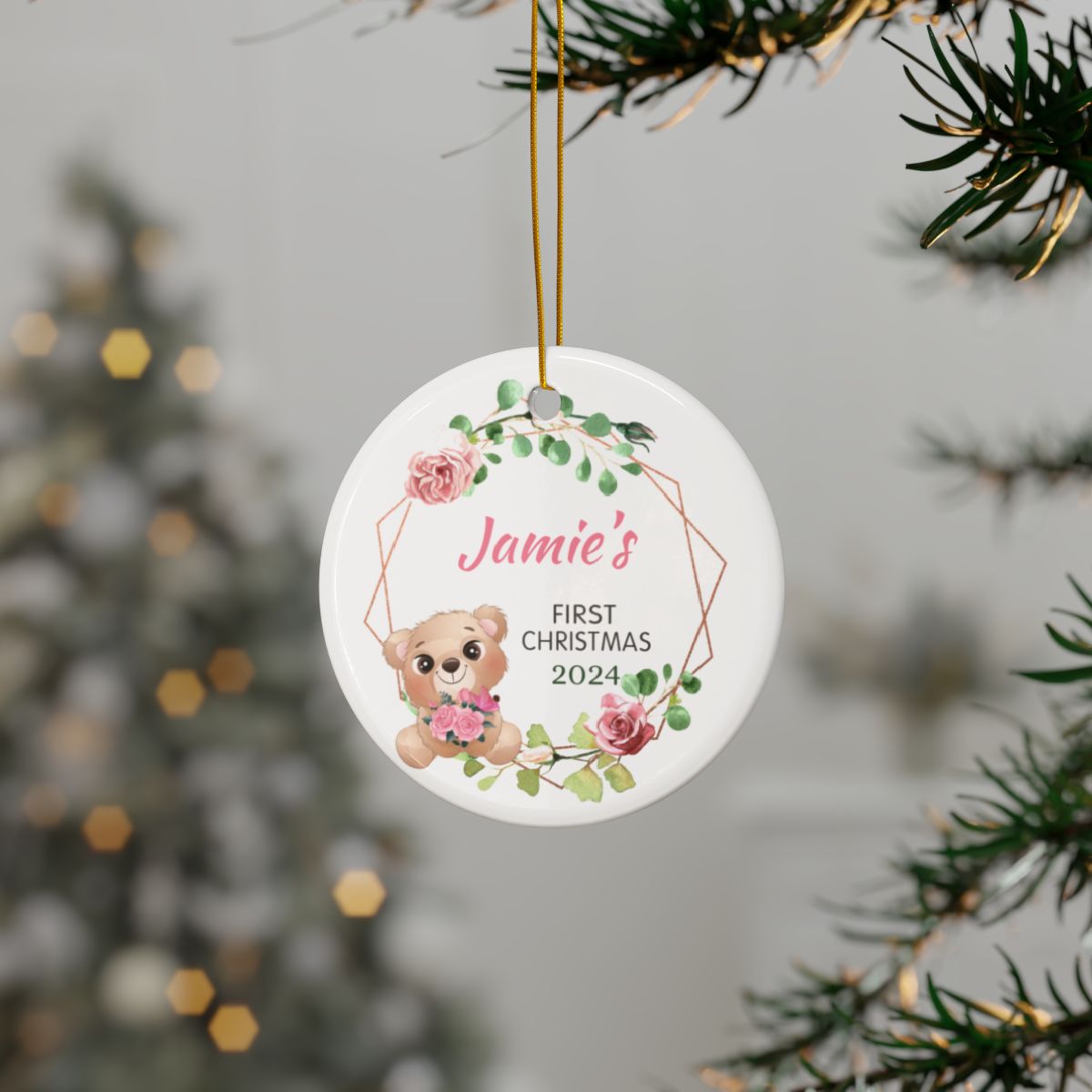 Bear Christmas Personalised Ceramic Ornament First Christmas