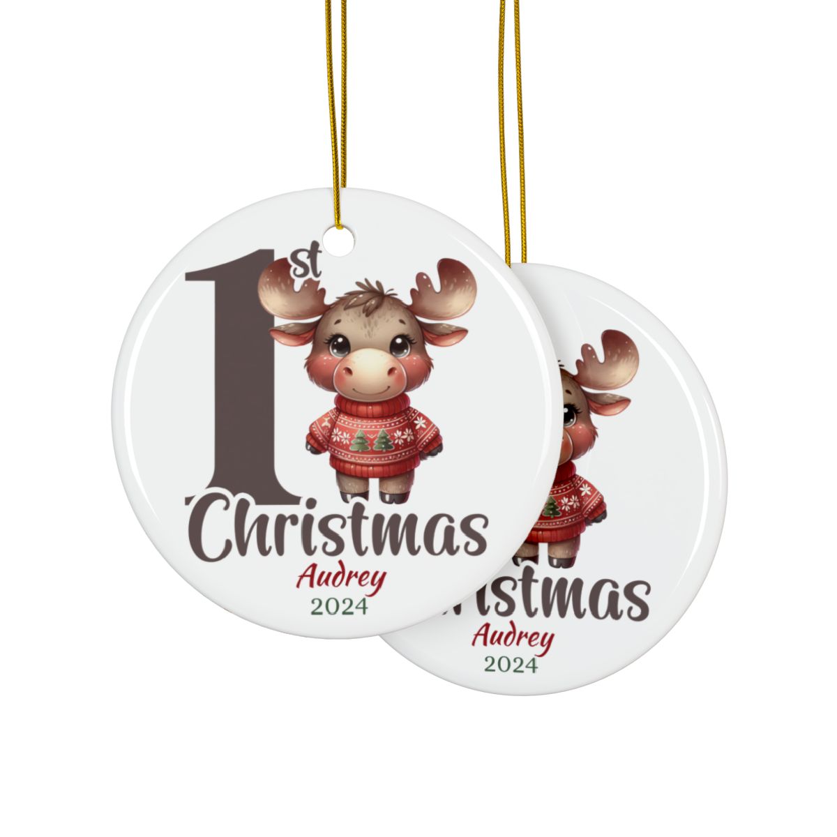 Moose 1st Christmas Personalised Ceramic Ornament