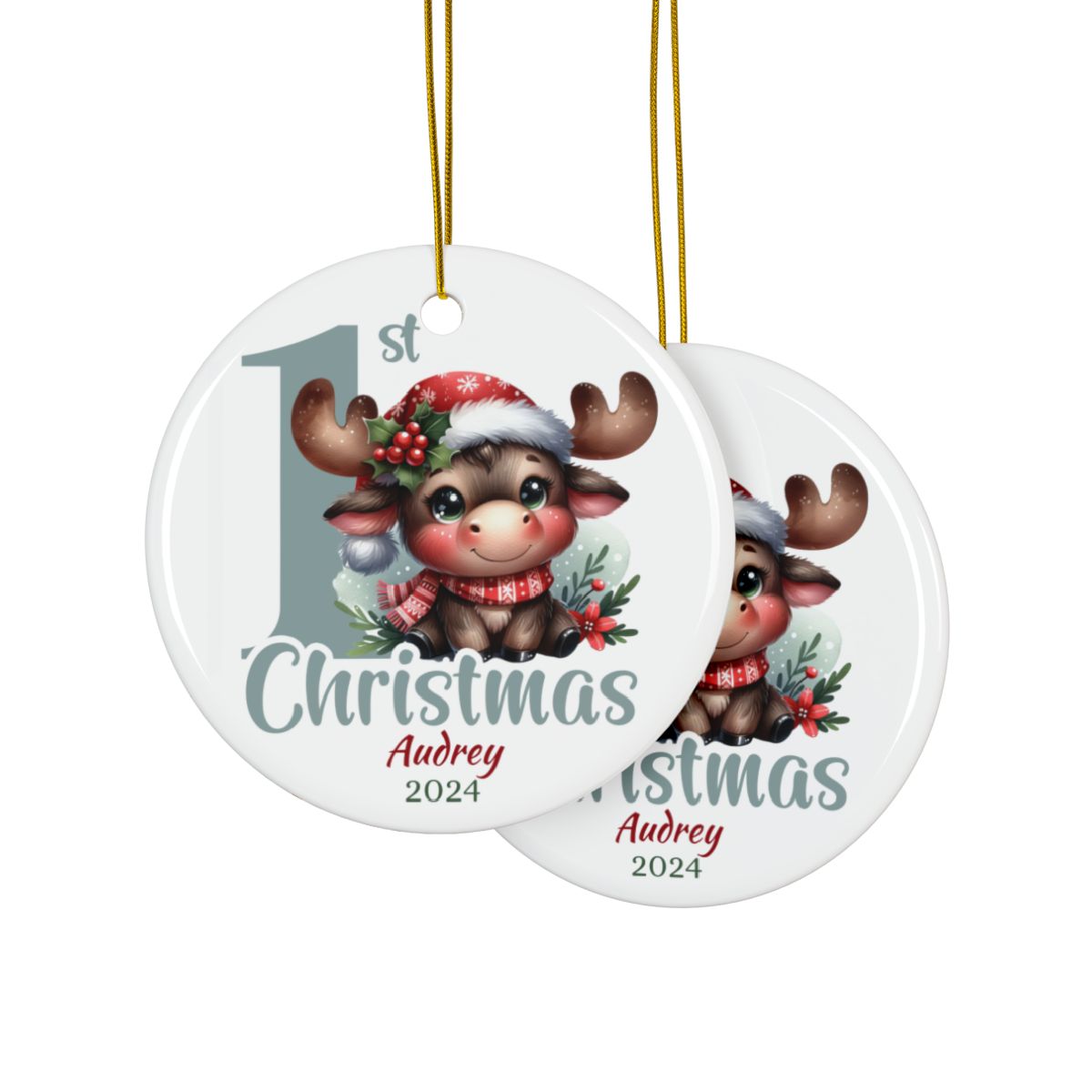 Moose 1st Christmas Personalised Ceramic Ornament