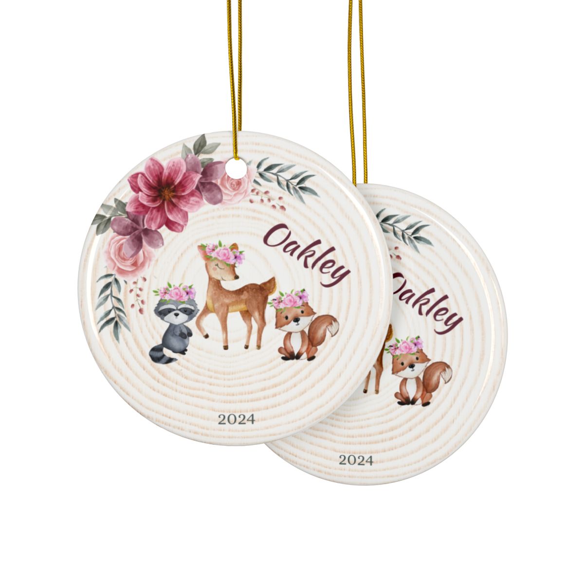 Woodland Animal Ornament, Personalized Baby First Christmas Ornament, Ceramic Keepsake Gift