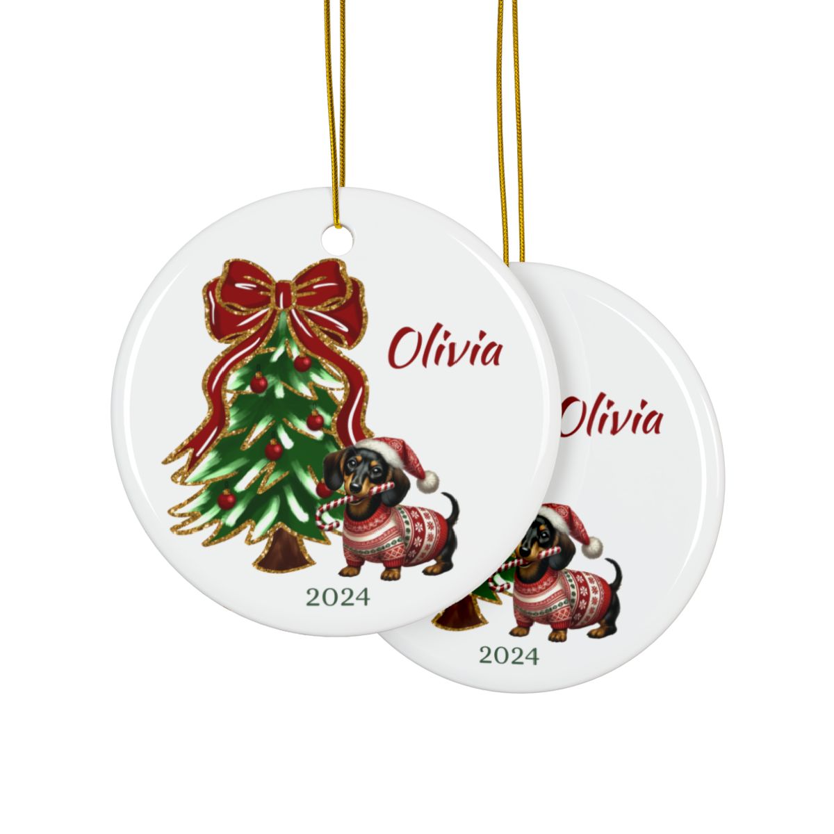 Personalized Christmas Ornament, Dachshund Lovers Gift, Holiday Tree Decoration, Ceramic Keepsake, Custom Dog Ornament, Festive Home Decor