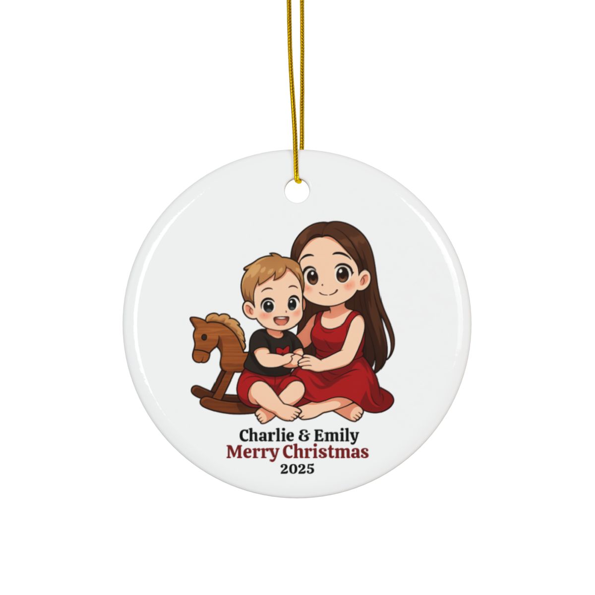 Custom Ceramic Ornaments, Personalized Family Keepsake, Holiday Tree Decoration, Christmas Gift, Cute Illustration Art