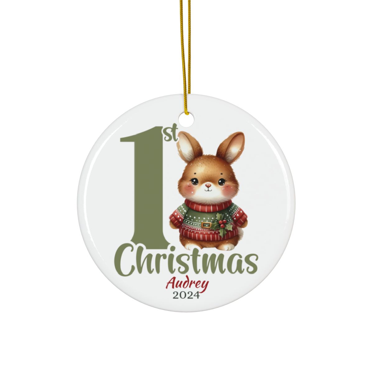 Bunny 1st Christmas Personalised Ceramic Ornaments