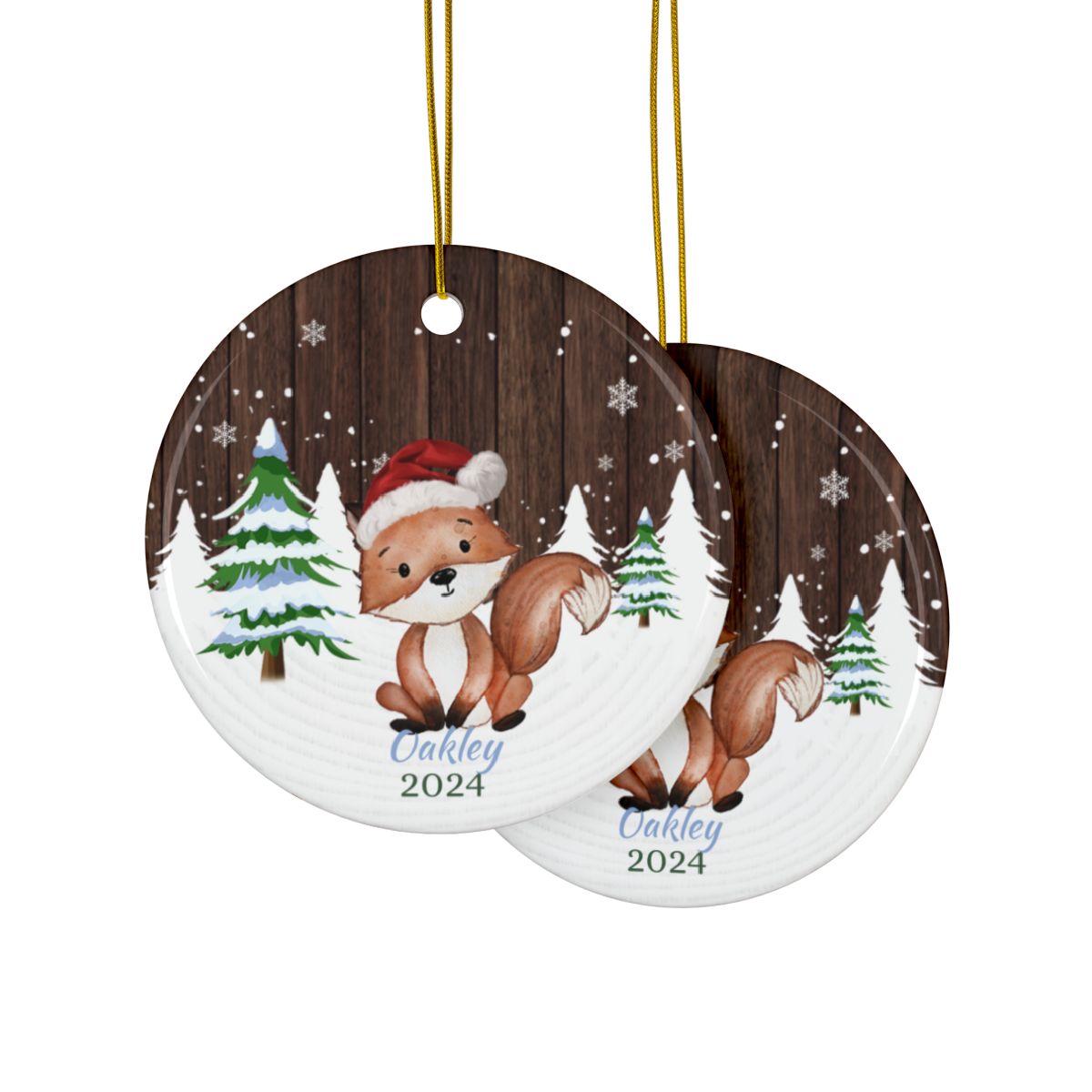 Winter Fox Personalised Christmas Ceramic Ornament