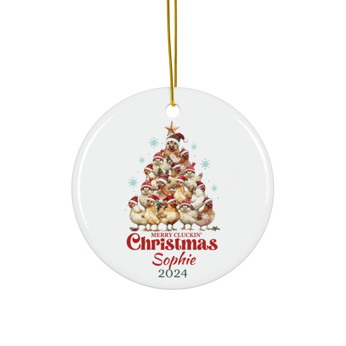 Personalized Christmas Ornament, Ceramic Tree Decoration, Custom Holiday Keepsake, Funny Chicken Design, Gift for Family